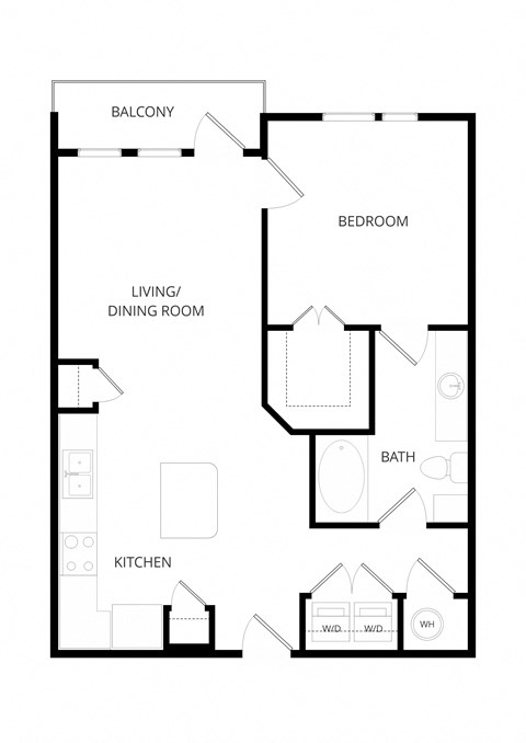 Floor plan for 1 bed, 1 bath, 1015 sqft
